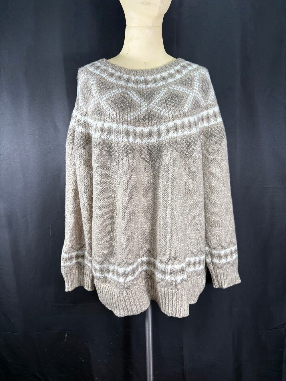 J Jill Fair Isle Wool Blend Pull Over Sweater Scoop Neck Textured Knit Pattern